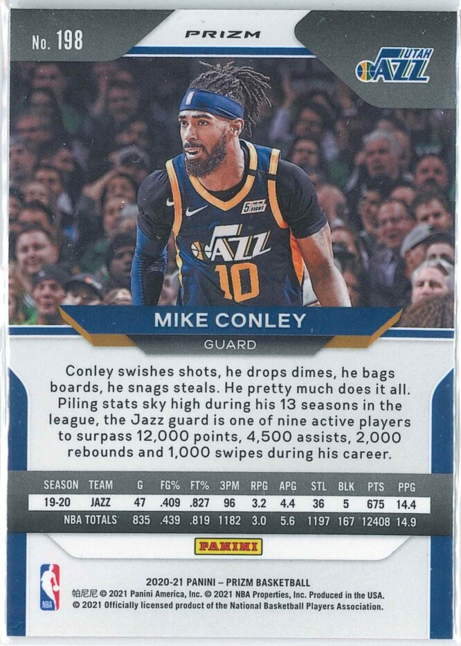 Mike Conley Panini Prizm Basketball 2020 21 Base Silver Prizm 198 2