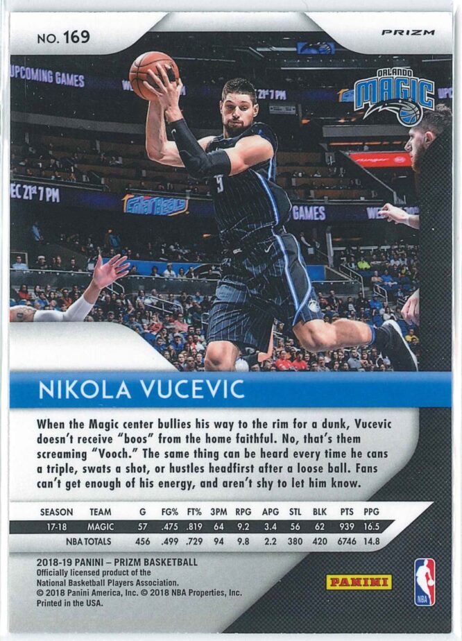 Nikola Vucevic Panini Prizm Basketball 2018 19 Base Silver Prizm 169 2