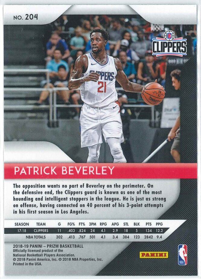 Patrick Beverley Panini Prizm Basketball 2018 19 Base 204 2