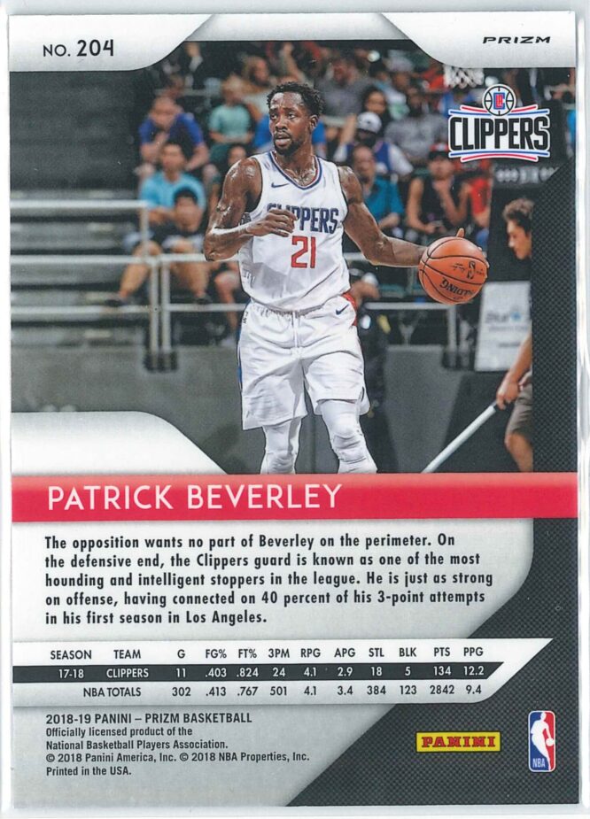 Patrick Beverley Panini Prizm Basketball 2018 19 Base Red White Blue Prizm 204 2