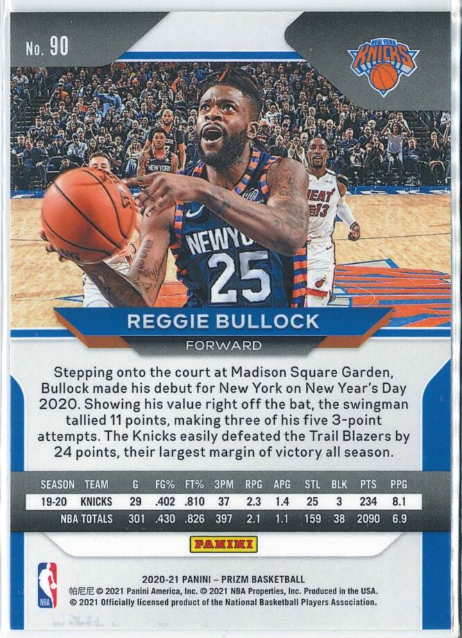 Reggie Bullock Panini Prizm Basketball 2020 21 Base 90 2