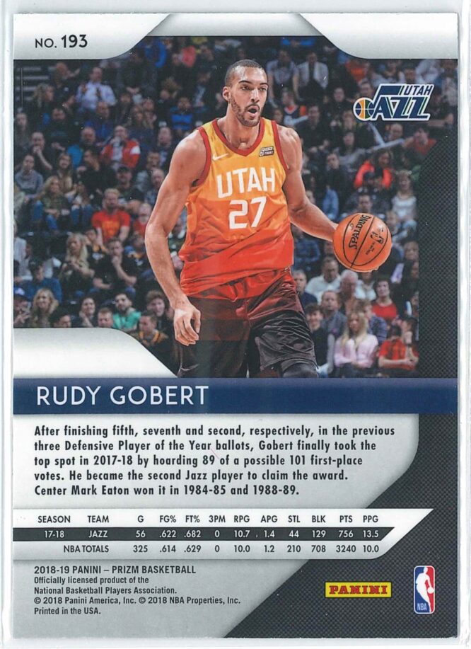 Rudy Gobert Panini Prizm Basketball 2018 19 Base 193 2