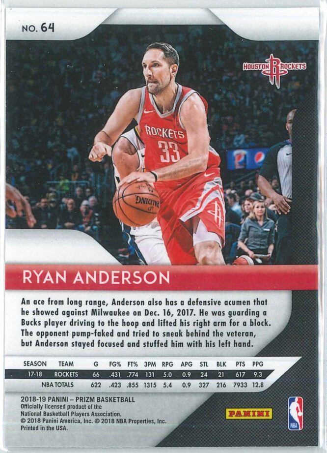 Ryan Anderson Panini Prizm Basketball 2018 19 Base 64 2