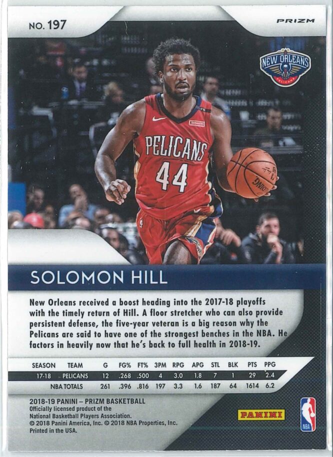 Solomon Hill Panini Prizm Basketball 2018 19 Base Silver Prizm 197 2