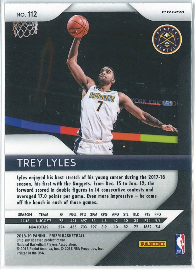 Trey Lyles Panini Prizm Basketball 2018 19 Base Silver Prizm 112 2