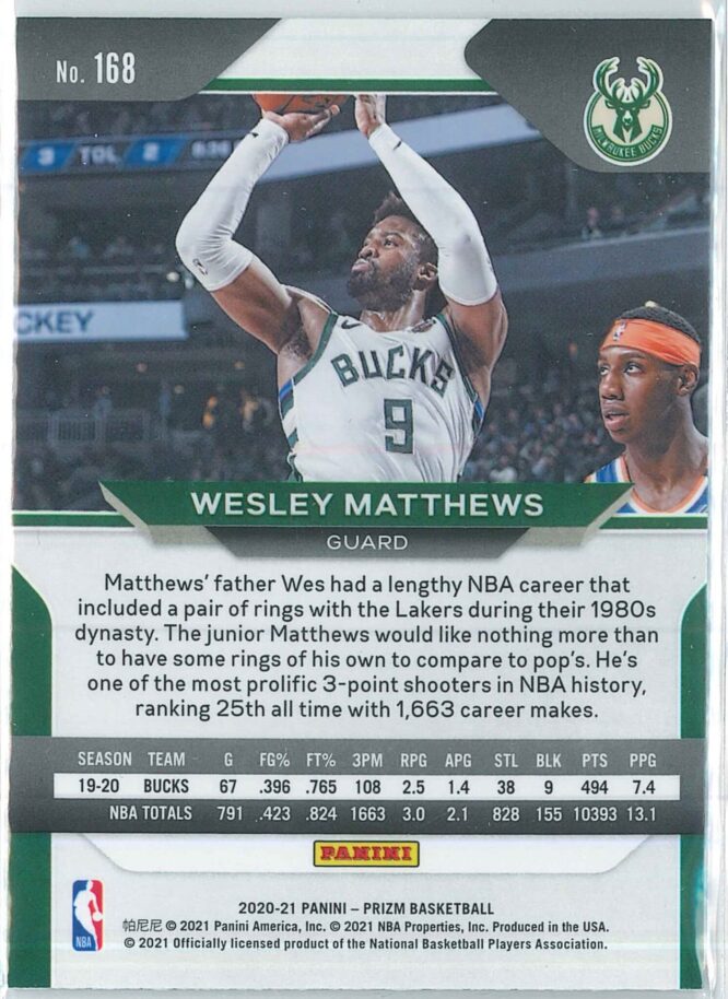 Wesley Matthews Panini Prizm Basketball 2020 21 Base 168 2
