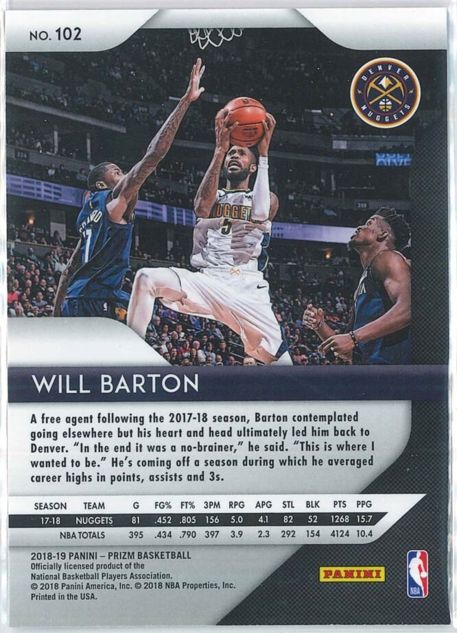 Will Barton Panini Prizm Basketball 2018 19 Base 102 2